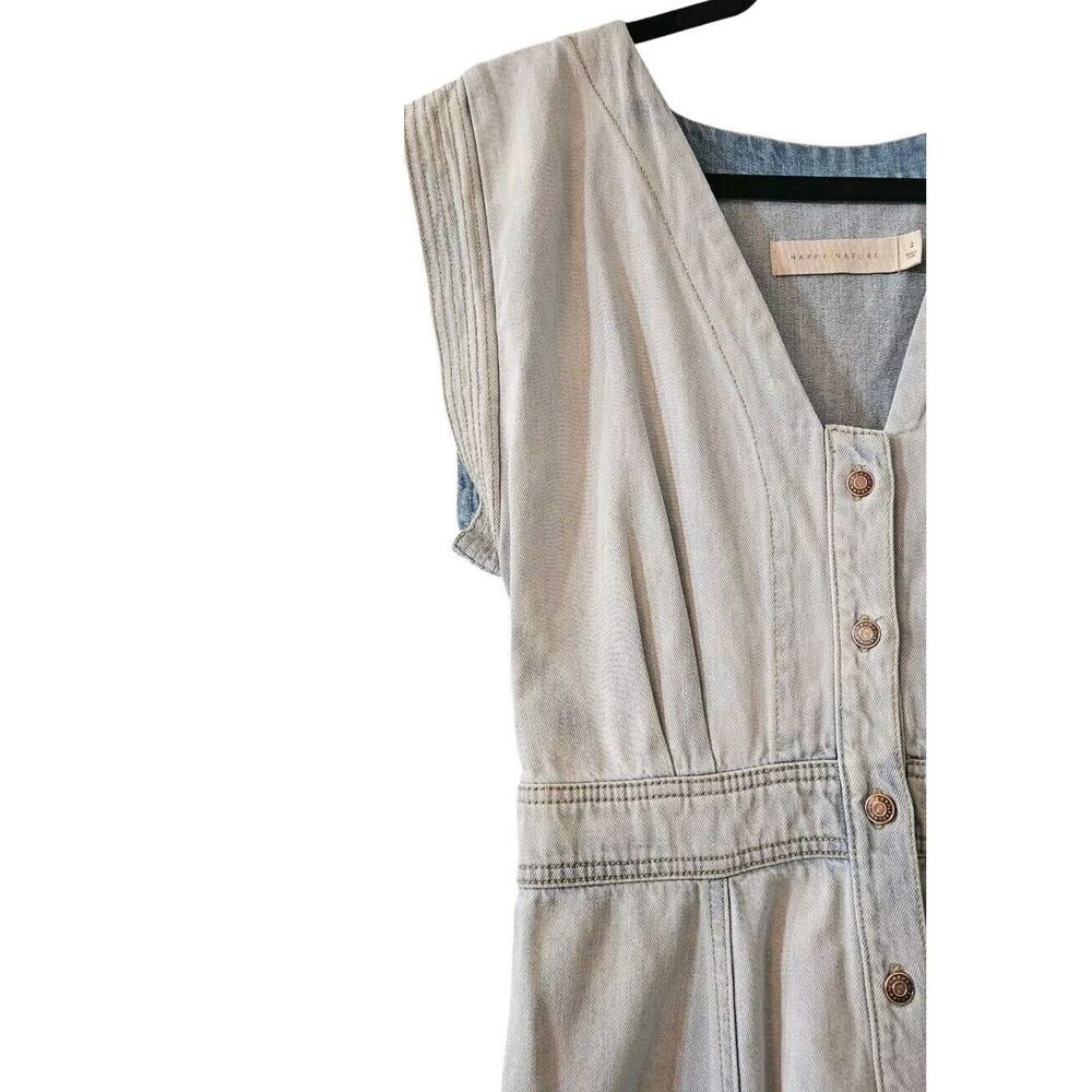 Happy X Nature Kate Hudson NWT Glide Light Wash Denim Midi Dress Size 2 Pockets - Picture 3 of 10